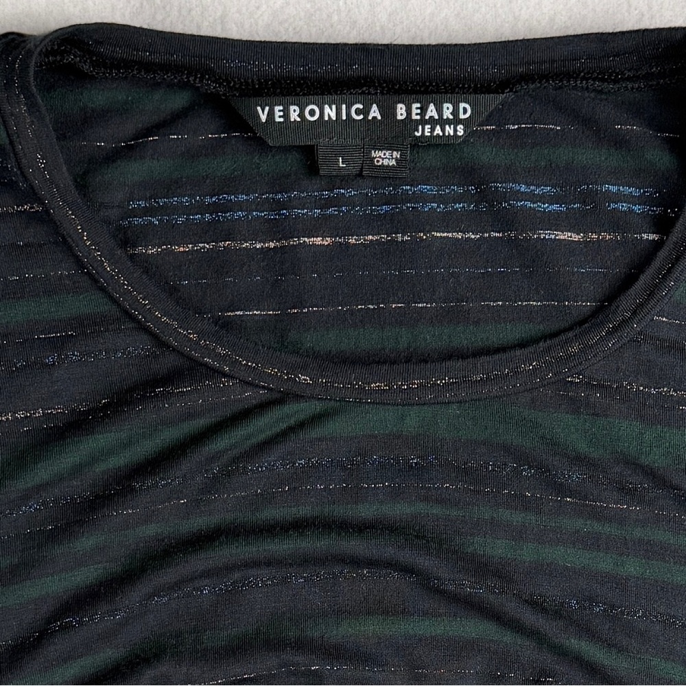 Veronica Beard Jeans Women's Daphne Ruched Striped Dress Black Green Large - Picture 9 of 10